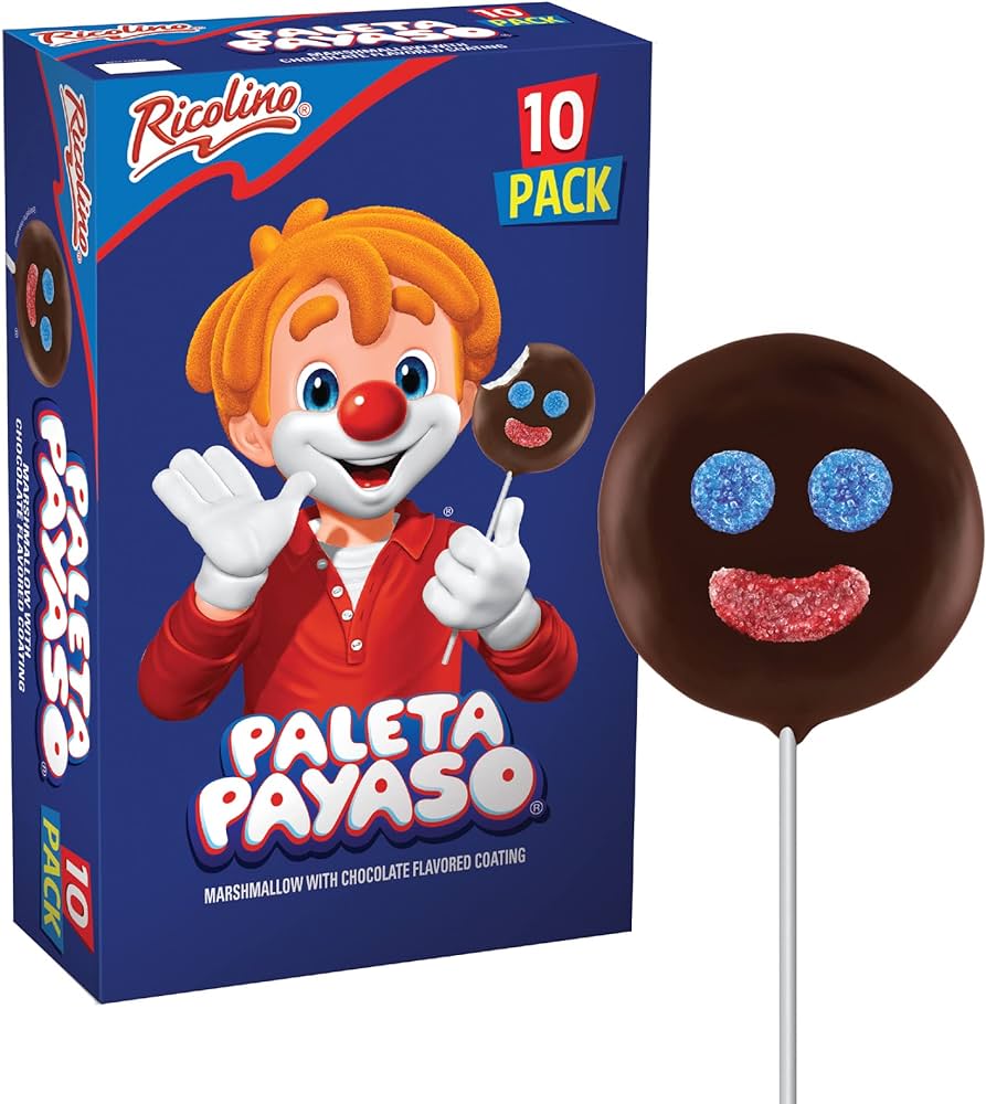 Ricolino Paleta Payaso Marshmallow with Chocolate Coating 10pck x 45g (Mexico)