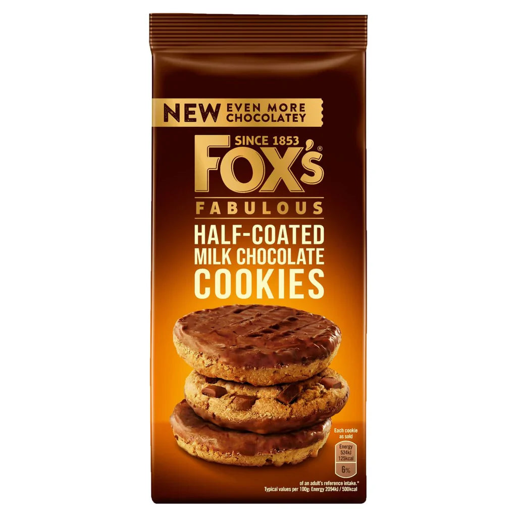 Fox's Chocolatey Half Coated Milk Chocolate Cookies 180g (UK)