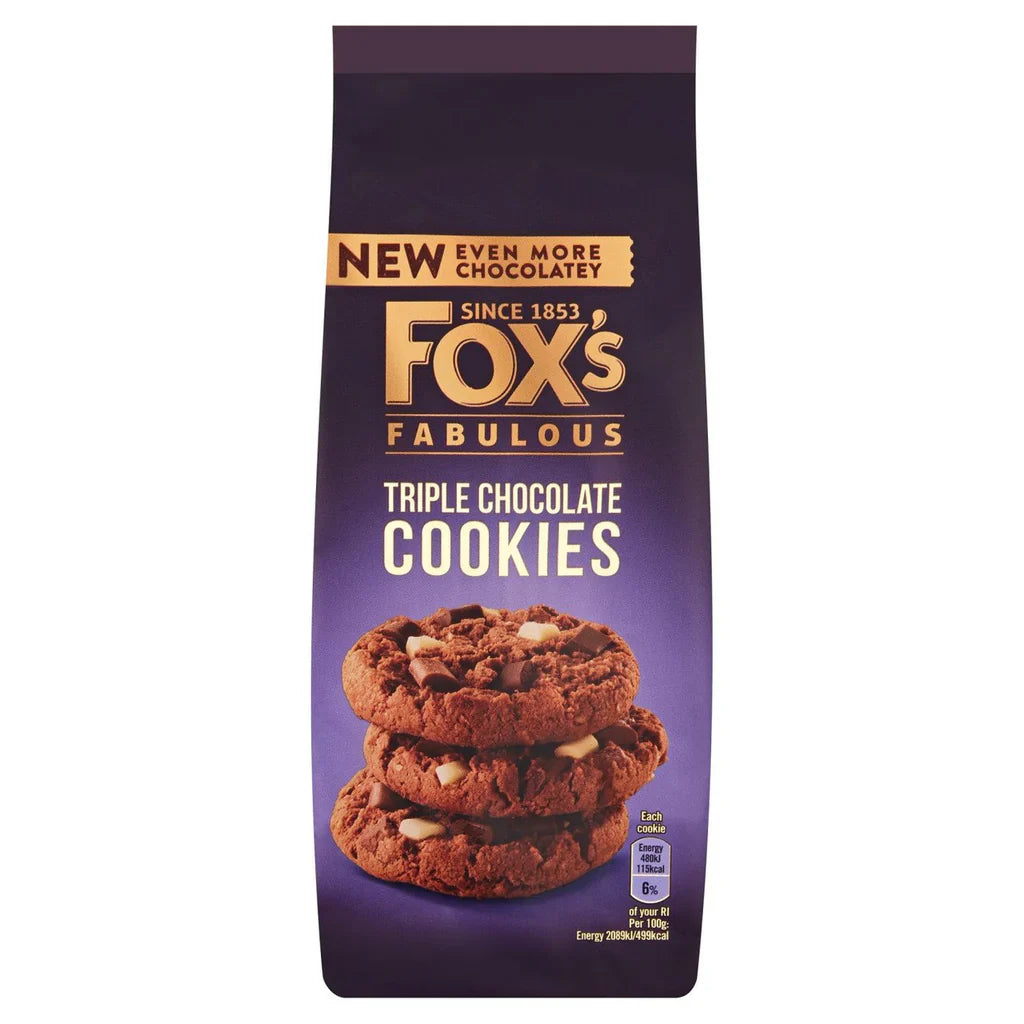Fox's Chocolatey Triple Chocolate Choc Chunk Cookies 180g (UK)
