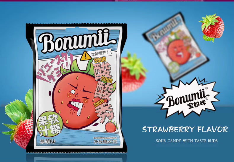 Bonumii Sour Show Juice Gummy – Strawberry Flavor 88g (China)